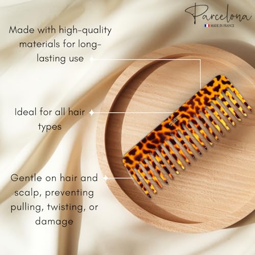 Parcelona French Detangling Wide-Tooth Comb - Leopard Pattern, 6.25"