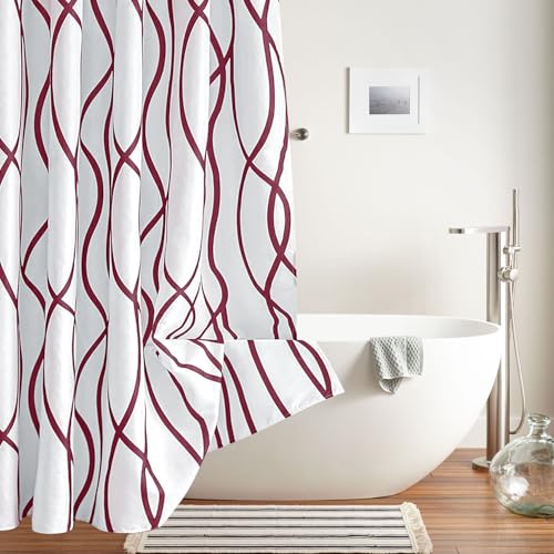 Biscaynebay Burgundy & White Modern Shower Curtain - 72"x72" Luxury Linen