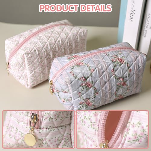 Floral Quilted Makeup Bag - Blossom Blush Pink Travel Cosmetic Pouch