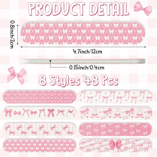 Coquette Pink Bow Nail Files - 48 Double-Sided Emery Boards