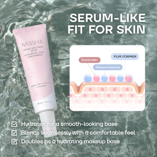MISSHA Glow Dewy Hydrating Sunscreen SPF 40 - 1.69 oz Korean Face Serum