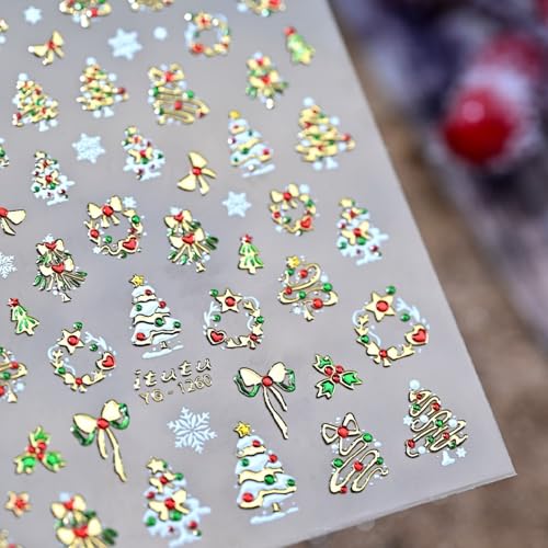 Christmas Snowflake Nail Stickers with Red Rhinestones - Self-Adhesive Xmas Nail Art Decals (Stickers10)