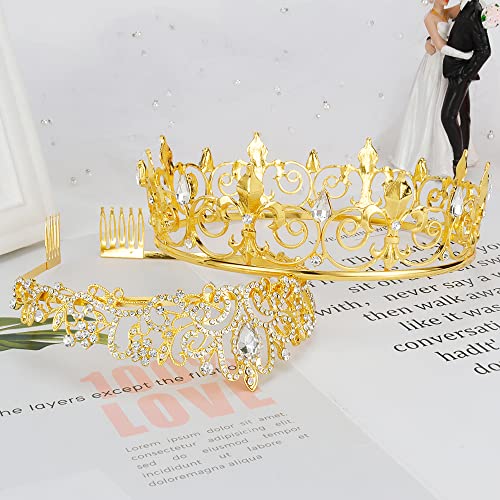 AOPRIE Gold King & Queen Tear Drop Tiara Crown Set for Weddings & Parties