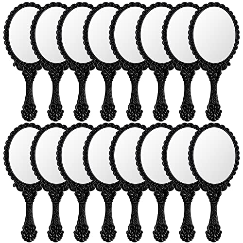 Black Vintage Handheld Mirror Set - 16 Pack Compact Retro Makeup & Travel Mirrors