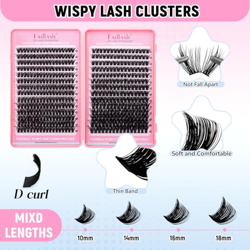 FADLASH 60D+80D/100D Lash Clusters Kit 10-18mm with Bond & Tweezers