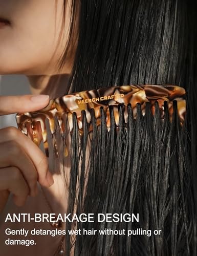 Heesch Amber Wide Tooth Comb Set for Curly & Thick Hair - 5 & 7 Inch Travel & Styling Comb