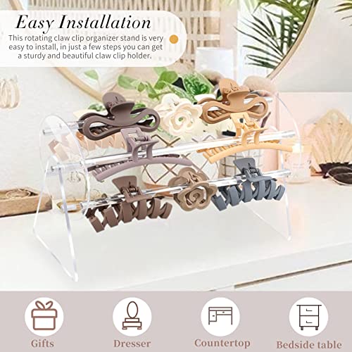 SNOWSTAR Acrylic Claw Clip Organizer, 360-Degree Rotating Display Stand