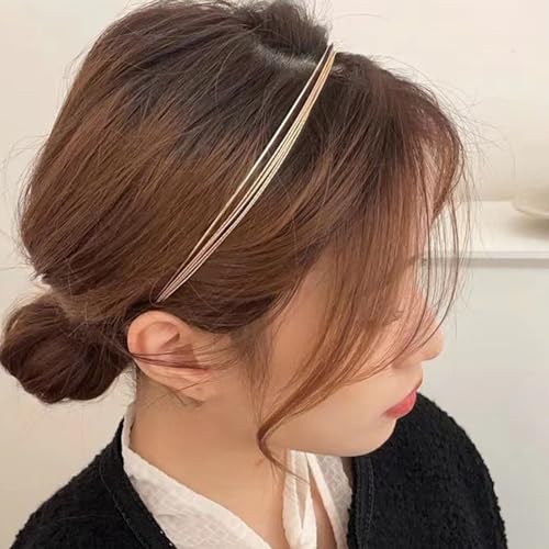 2 Pack Gold Multi-Layer Metal Headbands for Women