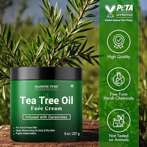 Majestic Pure Tea Tree Face Cream - 8 Oz for Deep Moisturization