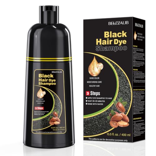 BELEZALIB Black Hair Dye Shampoo 3-in-1 for Women & Men - Gray Coverage