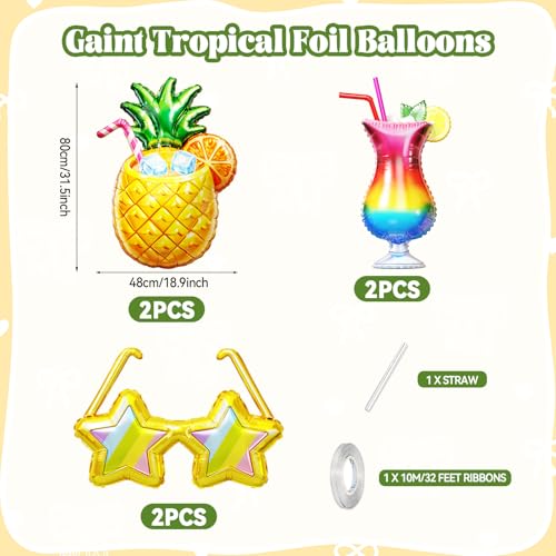 Tropical Balloon Set - 6 Large Foil Balloons for Summer Parties