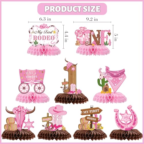Pink Cowgirl Honeycomb Centerpieces - 9 Pcs for 1st Birthday Party