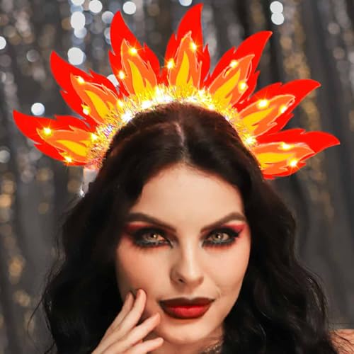 DRESBE LED Fire Flame Headband - Light Up Hair Accessory for Rave Parties