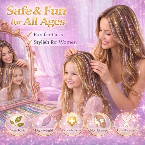 18 Pcs Rainbow Hair Tinsel Clips - 22 Inch Glitter Extensions