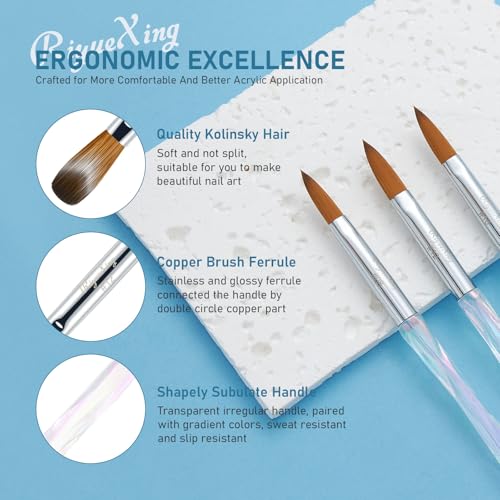 3PCS Acrylic Nail Brush Set - Sizes 8/10/12 for Nail Art