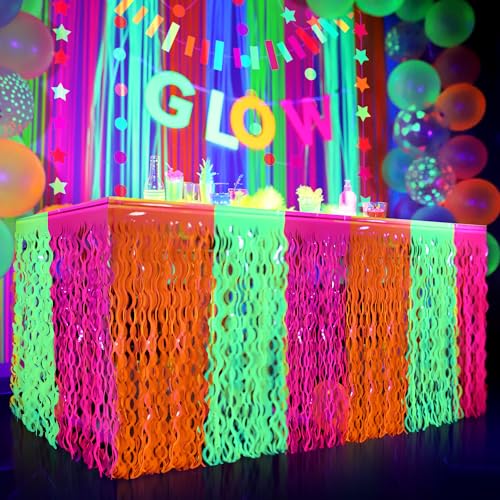 Glow in the Dark Neon Table Skirts - 2 Pack, 108x29.5in