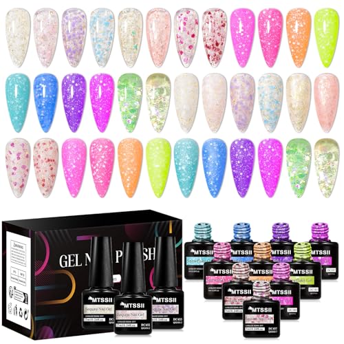 MTSSII 18-Piece Reflective Glitter Gel Nail Polish Set - UV LED Nail Art Kit