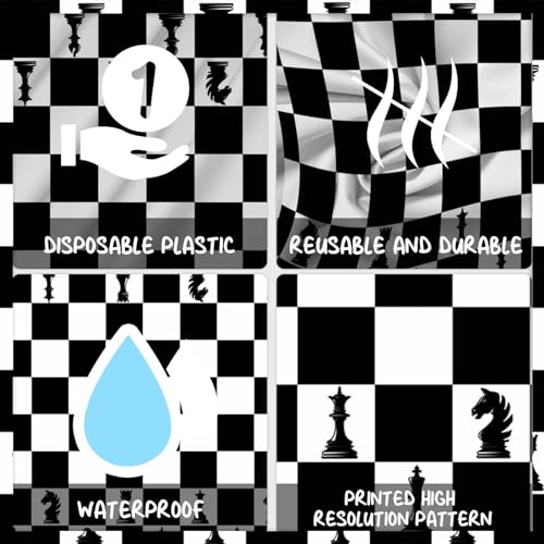 Black and White Checkered Tablecloth for Party - 53x98 Inches