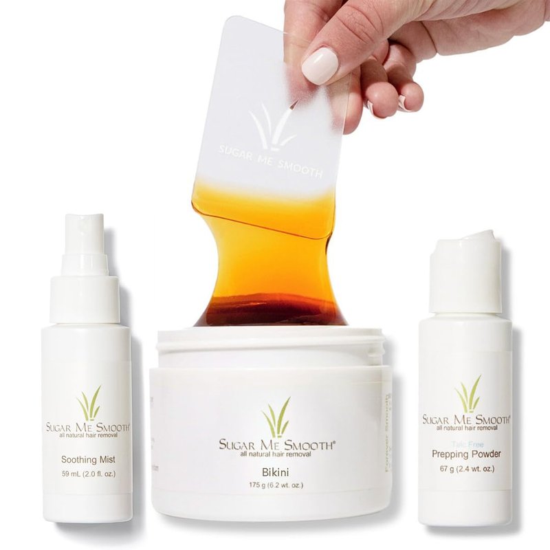 Sugar Me Smooth Bikini Sugar Wax Kit – Gentle On Skin And Less Painful Hair Removal In A Simple System For At-Home Brazilian, No Strips, No Heat, Water Soluble All-Natural Solution For All Hair Types