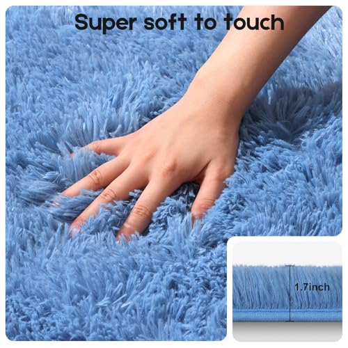 Mhyup Soft Blue Fluffy Area Rug 2x3 ft with Anti-Slip Backing