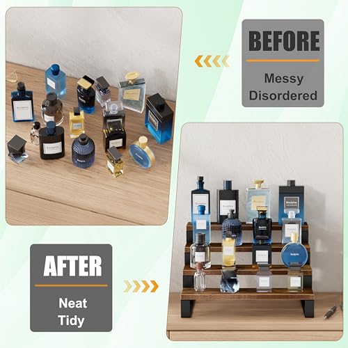 4-Tier Wooden Cologne Organizer Stand for Men - Desktop Fragrance Display