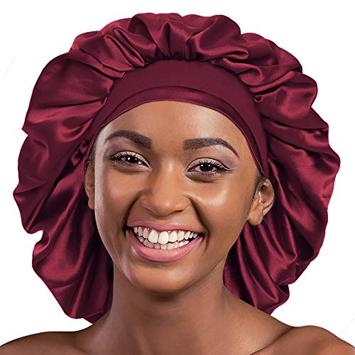 Alnorm Extra Large Silky Satin Bonnet - Double Layer, One Size, Wine Red