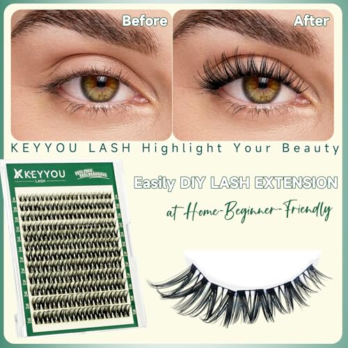 KEYYOU Flora Lash Clusters Flaunt Eyelash Clusters D Curl Cluster Eyelash Extensions 8-18mix False Eyelashes 132pcs Classic Wispy Natural Lash Cluster with Spikes£¨F01£©