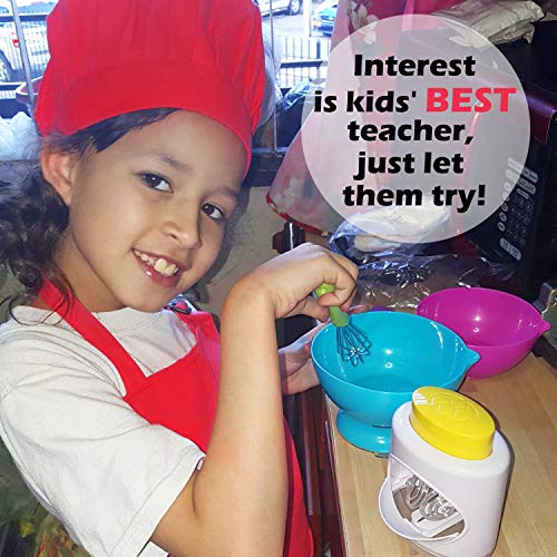 Kid's Chef Apron and Hat Set - 3-Piece Red Cooking Outfit (Ages 6-12)