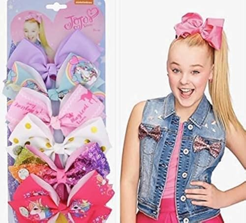 JoJo Siwa Rainbow Hair Bows Clips - 6 Pack Girls Handmade Boutique Hair Accessories