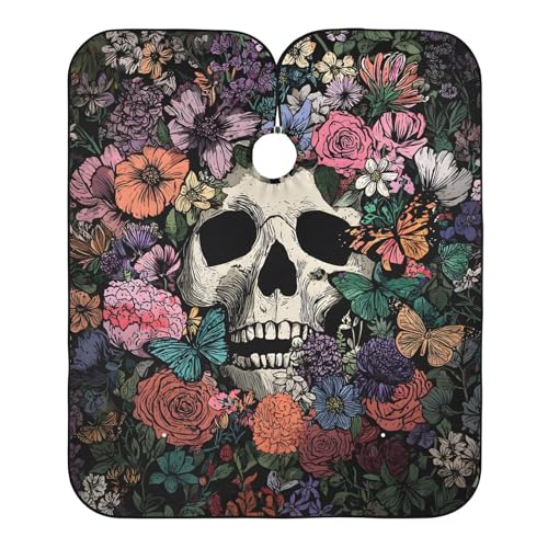 ALAZA Multi1 Vintage Skull Flowers Barber Cape Waterproof Haircut Apron 55x65 Inch