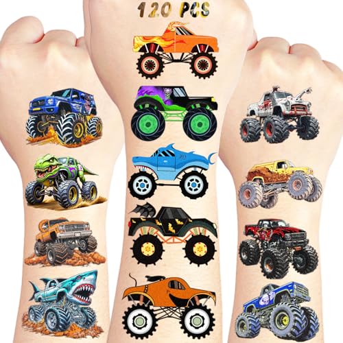 120 PCS Monster Truck Temporary Tattoos for Kids - Fun Party Favors