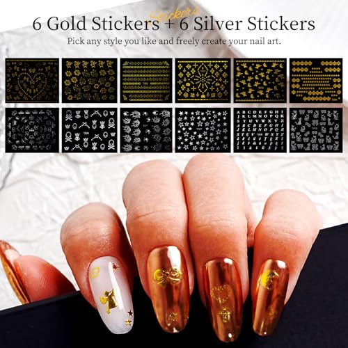 JODSONE Nail Art Rhinestones Kit with 6 Boxes & 12 Stickers