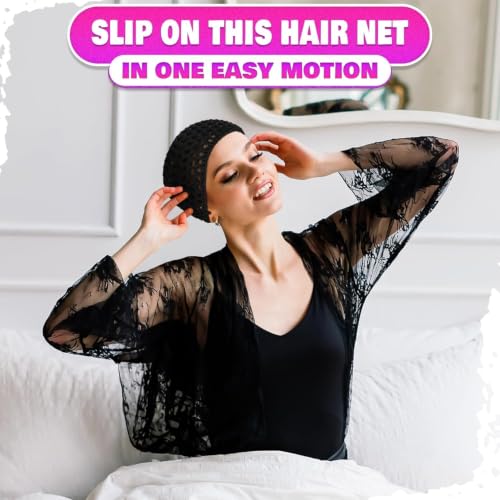 2 Pcs Crochet Hair Net for Sleeping, Breathable, Polyester (Black)