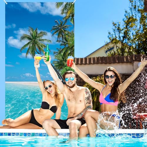 Tropical Beach View Door Banner - Summer Party Backdrop 35x71