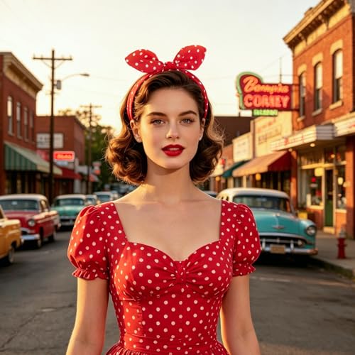 Red Polka Dot Bow Headband for Women & Girls - Retro Knot Hair Accessory