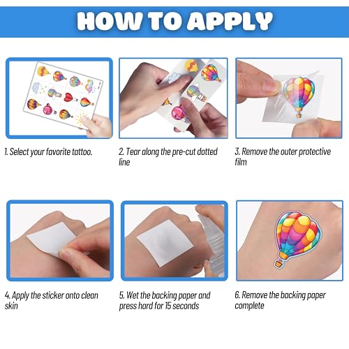 96-Pack Hot Air Balloon Temporary Tattoos for Kids – Pre-Cut Party Favors