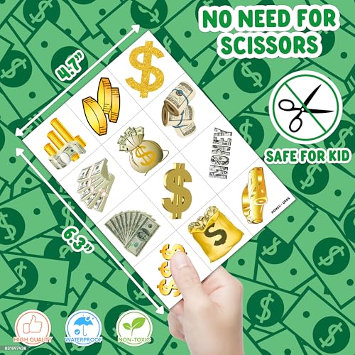 96 PCS Kids Fun Money Temporary Tattoos Set with Dollar Sign Stickers