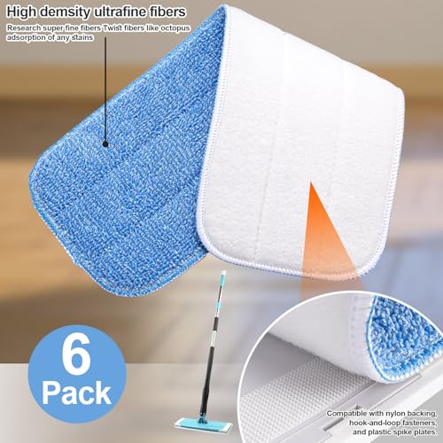 HOMEE Microfiber Mop Pads 18"x6" - 6 Pack for Multi-Surface Cleaning