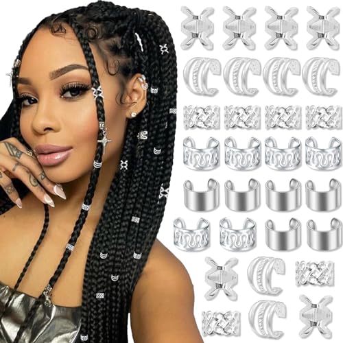 NAISKA 30PCS Silver Hair Jewelry for Braids & Dreadlocks