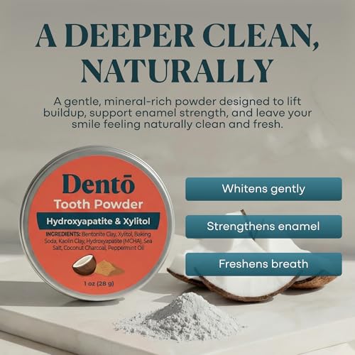 Dento Hydroxyapatite & Xylitol Tooth Powder with Charcoal & Clay - Natural Whitening 1oz