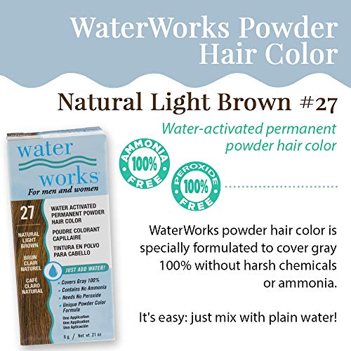Water Works Light Brown Permanent Hair Color Powder - Root Touch-Up & Full Coverage, 3 Pack
