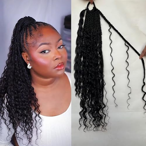 YOROSTAR 24 Inch Box Braid Ponytail Extensions (2pcs) - Natural Black