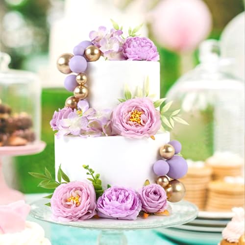 Ercadio 30-Pack Purple Artificial Flower Balls Cake Toppers