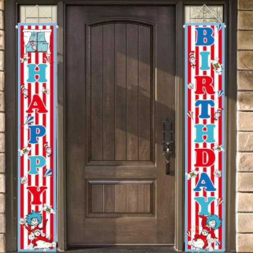 Happy Birthday Porch Banner Set - Cat in the Hat Design, 2pcs