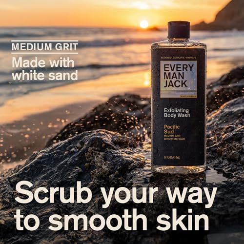 Every Man Jack Pacific Surf Exfoliating Body Wash 14 Fl Oz (Pack of 2) - Natural Grit Scrub, Glycerin & Aloe for All Skin Types