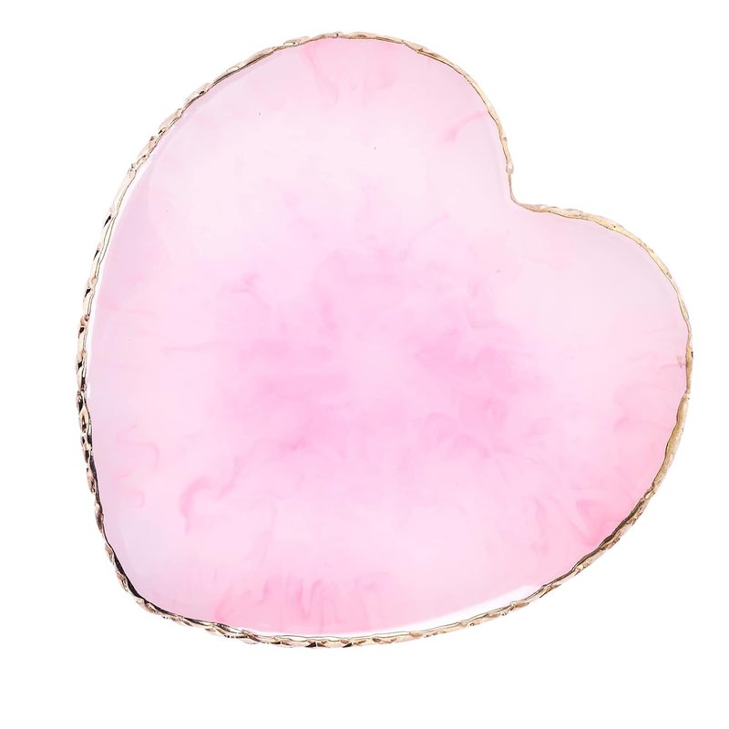 Resin Nail Art Palette - Heart-Shaped Mixing Plate with Golden Edge | Pink Color Mixing Tool