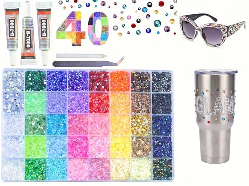3mm 40-Color Resin Jelly Rhinestones Kit with B7000 Glue - 32000 Pcs for Crafts & Nail Art