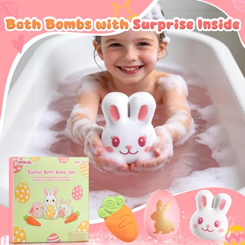Tomkids Easter Bath Bombs for Kids - 6 Pack Bunny, Egg & Carrot Shapes