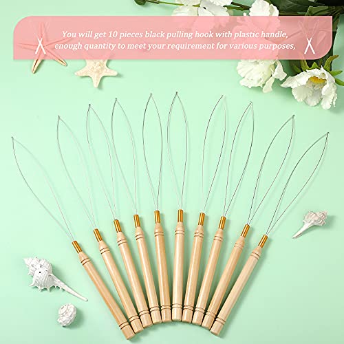 10 Pcs Hair Extension Loop Needle Kit with Wooden Handle