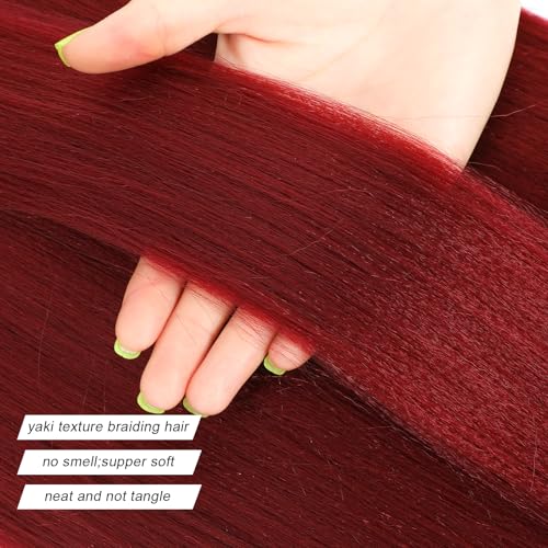Riseety 20-Inch Pre-Stretched Braiding Hair - 8 Packs Burgundy Yaki Synthetic